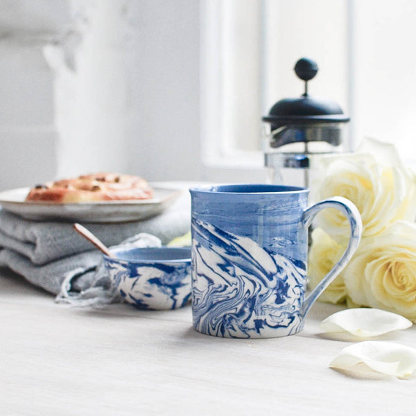 Marble Ceramic Tea Mug, Blue and White, Coffee Cup - Nom Living