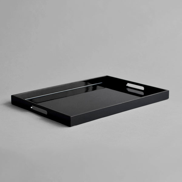 Large Lacquer Serving Tray, with handles, Gloss Shiny Black - Nom Living