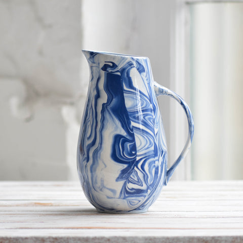 Marbled Water Jug, Blue & White