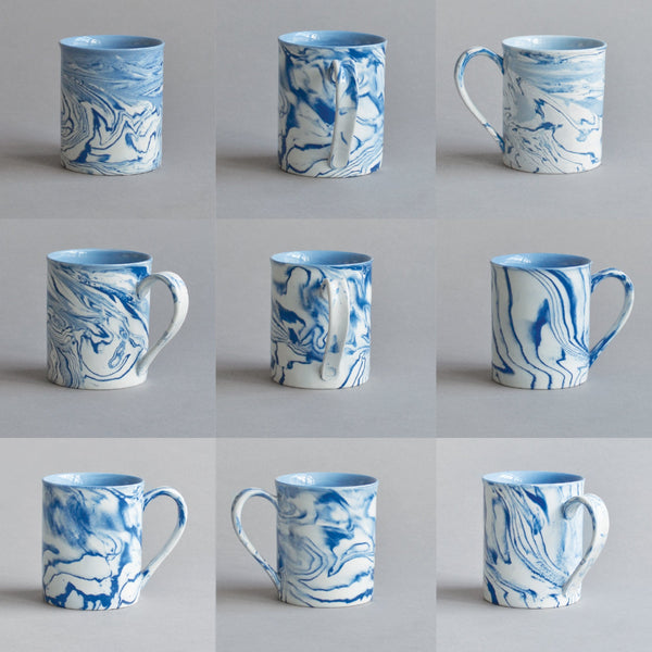 Nom Living Ceramic Tea Mug Marbled Blue and White Collection