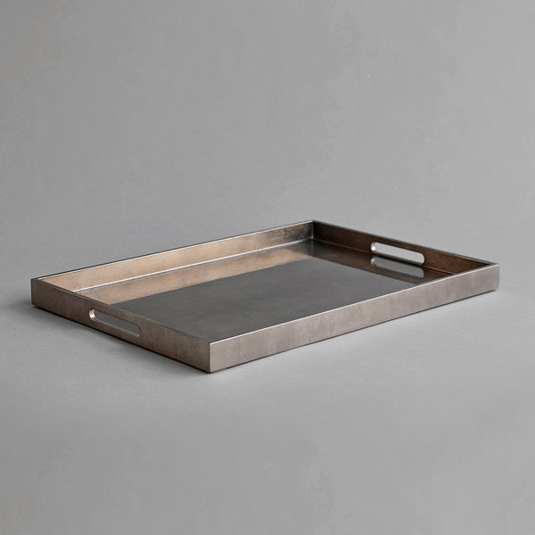 Large Lacquer Serving Tray, with handles, Gloss taupe - Nom Living