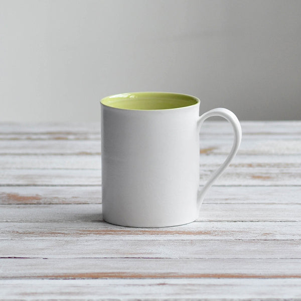 Colourful Stoneware Mug, Tea, Coffee Cup, Lime Green & White - Nom Living
