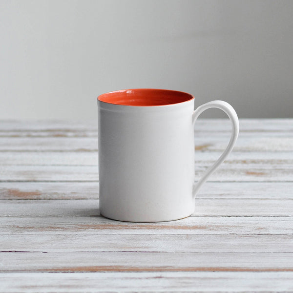  Colourful Stoneware Mug, Tea, Coffee, Orange & White - Nom Living