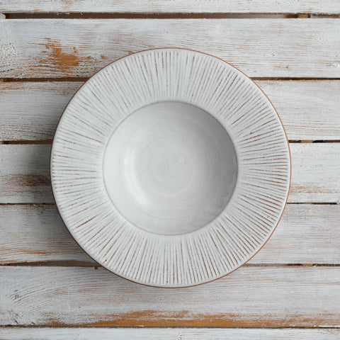 Fluted Forest Deep Dinner Plate, Unglazed Rim