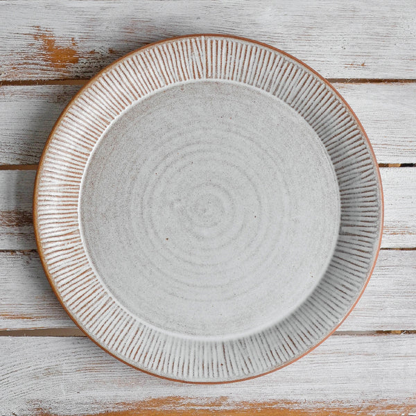 Stoneware Fluted Forest Dinner Plate Large Unglazed Rim - Nom Living