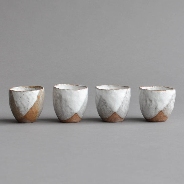 Stoneware Hand Moulded Mini Sake Cup, Snow White, Group - Nom Living
