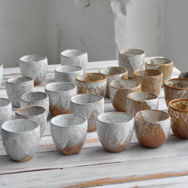 Stoneware Hand Moulded Mini Sake Cup, Snow White, Finishes -Nom Living