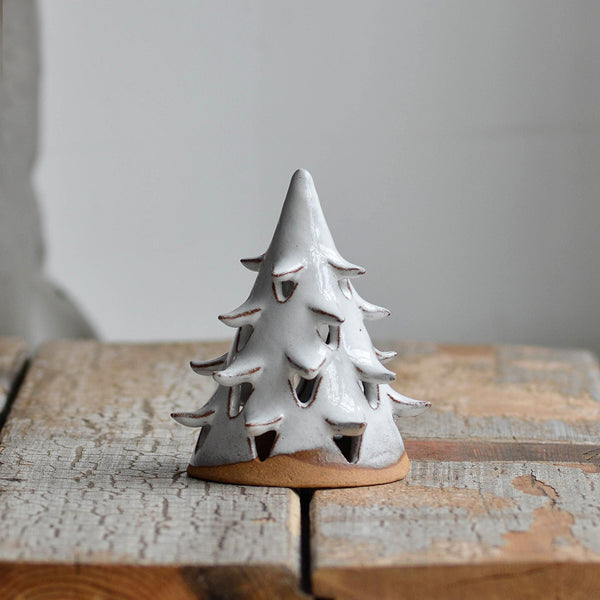 Nom Living - Yukos Mini Christmas Tree, Stoneware Sculpture, Snow White Rustic